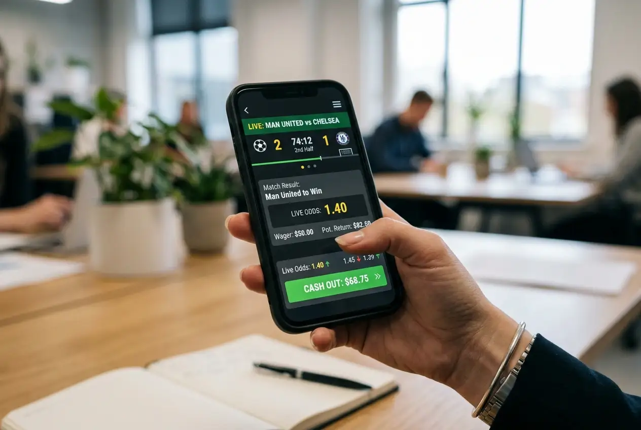 Cashout knop met live quote op een sportsbook voor Ethereum wedden
