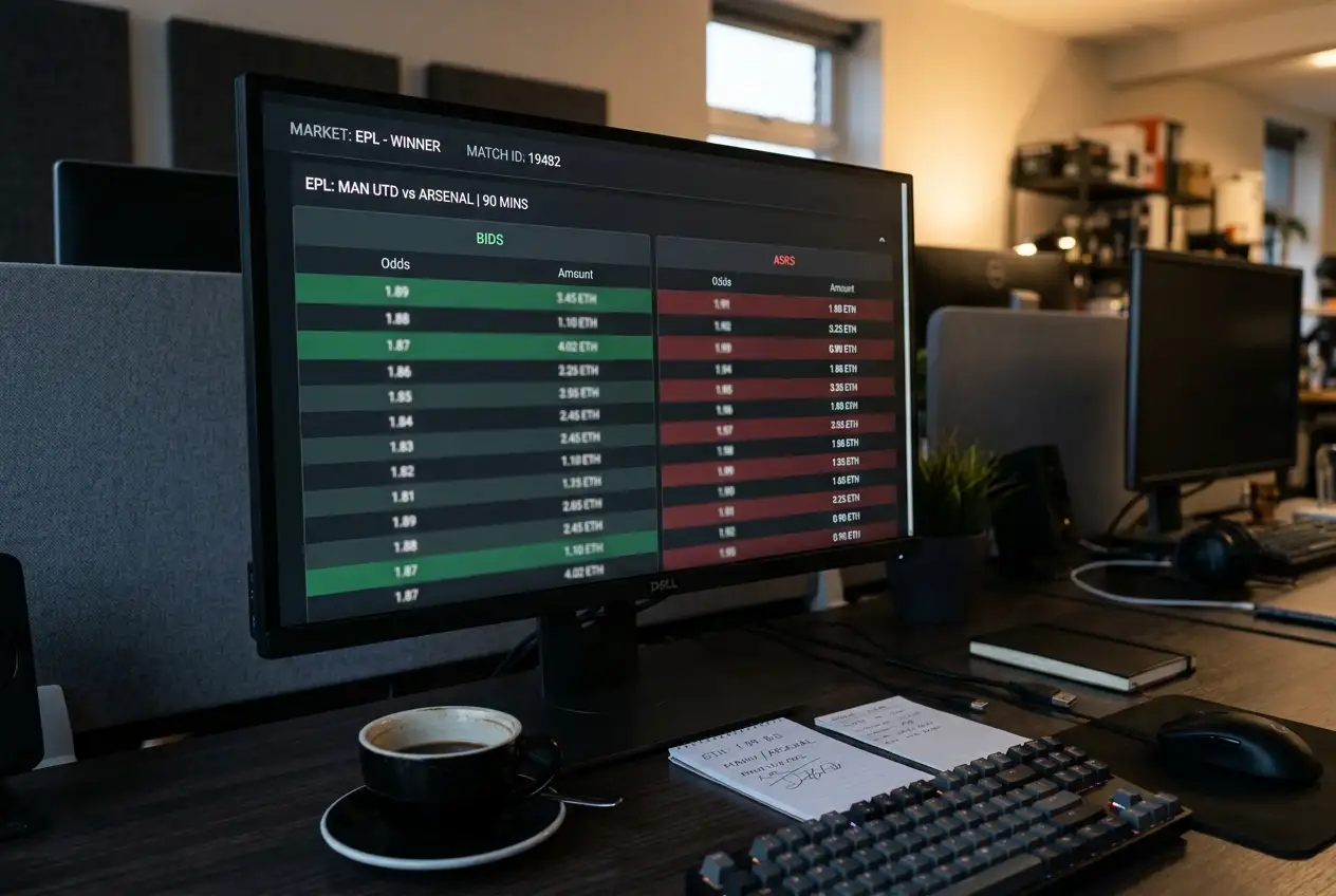 Orderbook met bid en ask prijzen voor sportweddenschappen op Ethereum